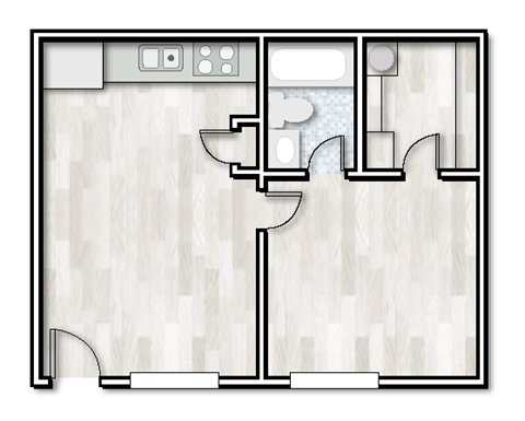 Floor plan for 1 bed, 1 bath, 480 sqft